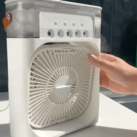 FitWell  Portable AC 3 Wind Speeds 600ml Air Humidifier 7s LED Night Light Personal Cooling Fan Air Cooler Ice Air Cooler Fan Sprays 5 Year Warranty Free