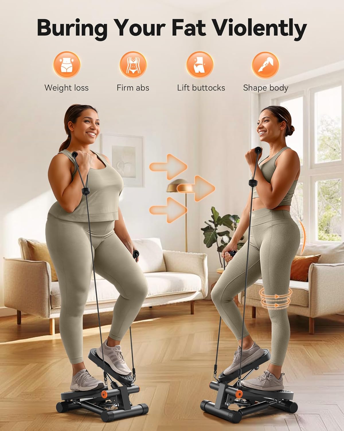 FitWell FitStep Stepper with Resistance Bands, LCD Monitor – Compact Full-Body Workout 180 kg Weight Capacity 2 Year Warranty