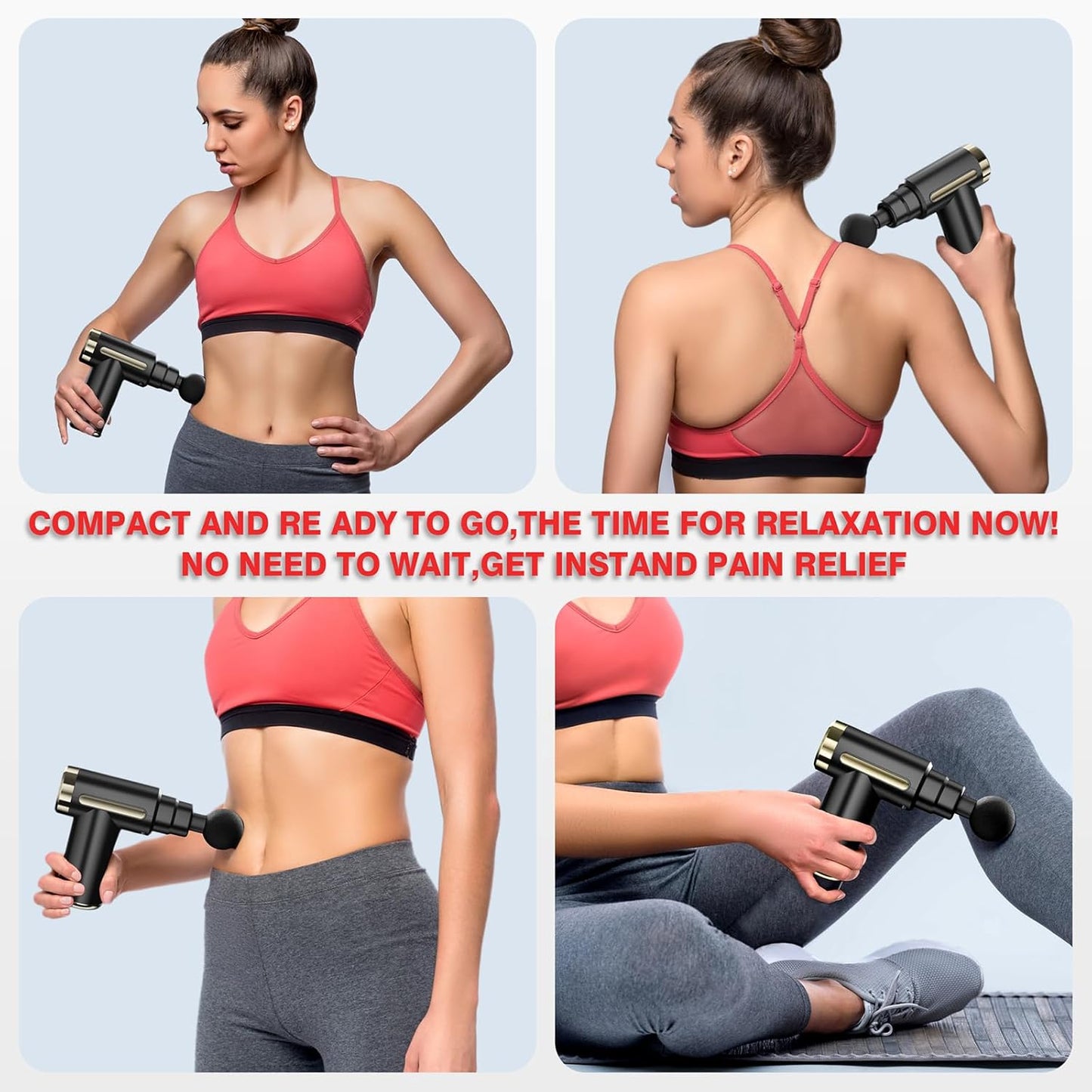 FitWell Massage Gun Deep Tissue for Pain Relief with 4 Massage Heads & 6 Speeds, Electric Body Massager for Any Pain Relief, Best Gifts for Dad and Mom 1 Year Warranty