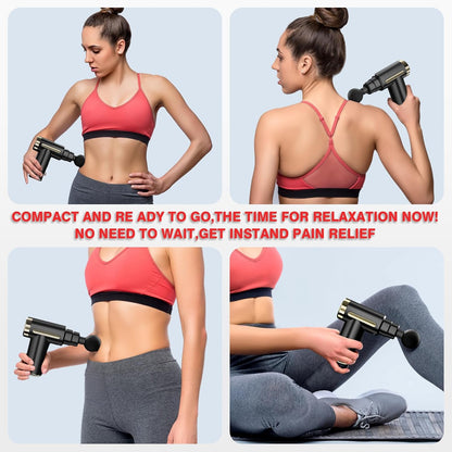 FitWell Massage Gun Deep Tissue for Pain Relief with 4 Massage Heads & 6 Speeds, Electric Body Massager for Any Pain Relief, Best Gifts for Dad and Mom 1 Year Warranty