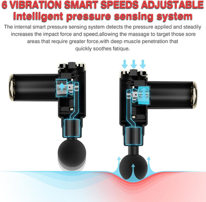 FitWell Massage Gun Deep Tissue for Pain Relief with 4 Massage Heads & 6 Speeds, Electric Body Massager for Any Pain Relief, Best Gifts for Dad and Mom 1 Year Warranty