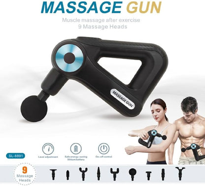 FitWell Deep Tissue Massage Gun – 9 Heads, Powerful Percussion Therapy for Muscle Recovery & Pain Relief 1 Year Warranty