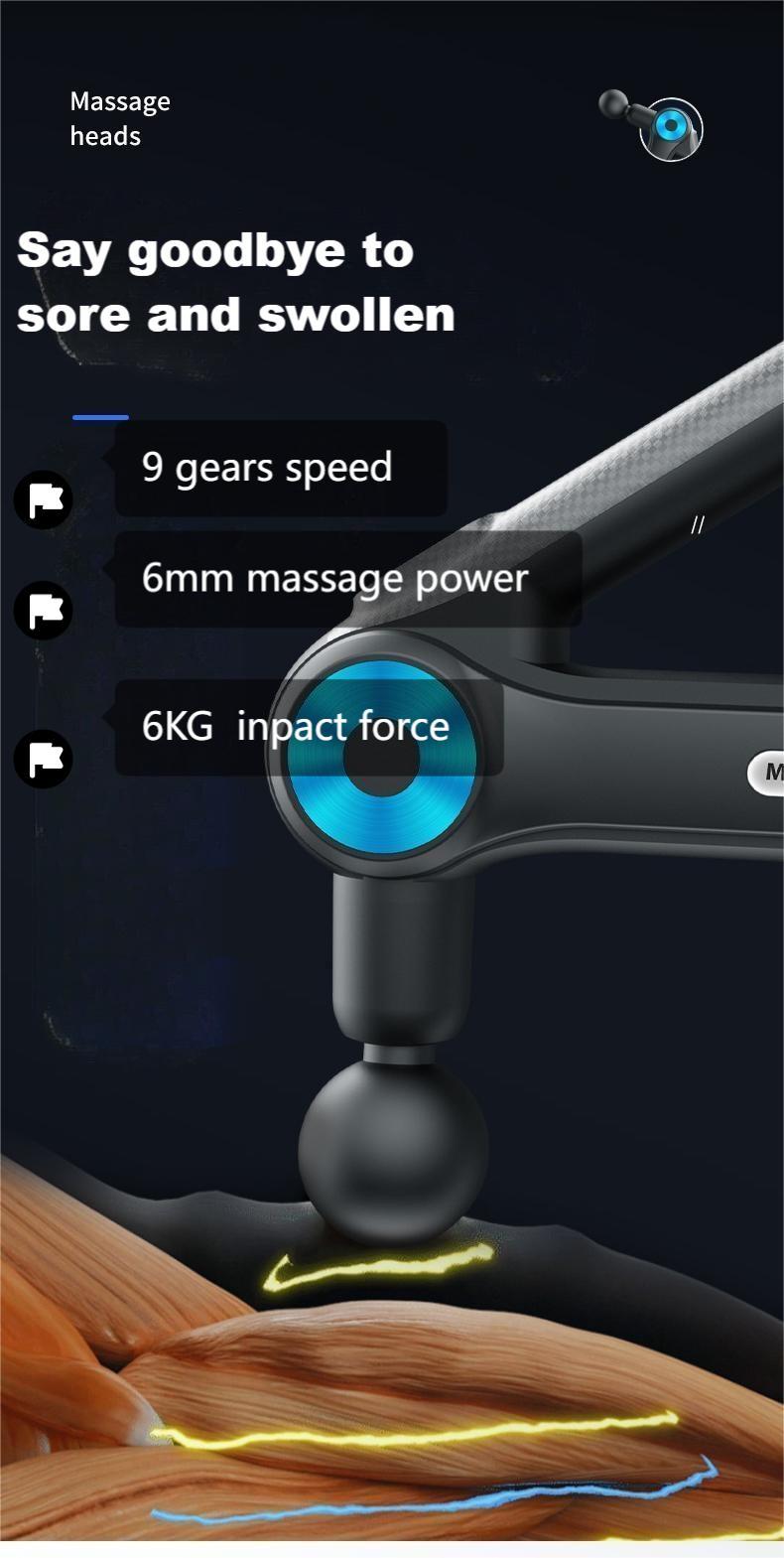 FitWell Deep Tissue Massage Gun – 9 Heads, Powerful Percussion Therapy for Muscle Recovery & Pain Relief 1 Year Warranty