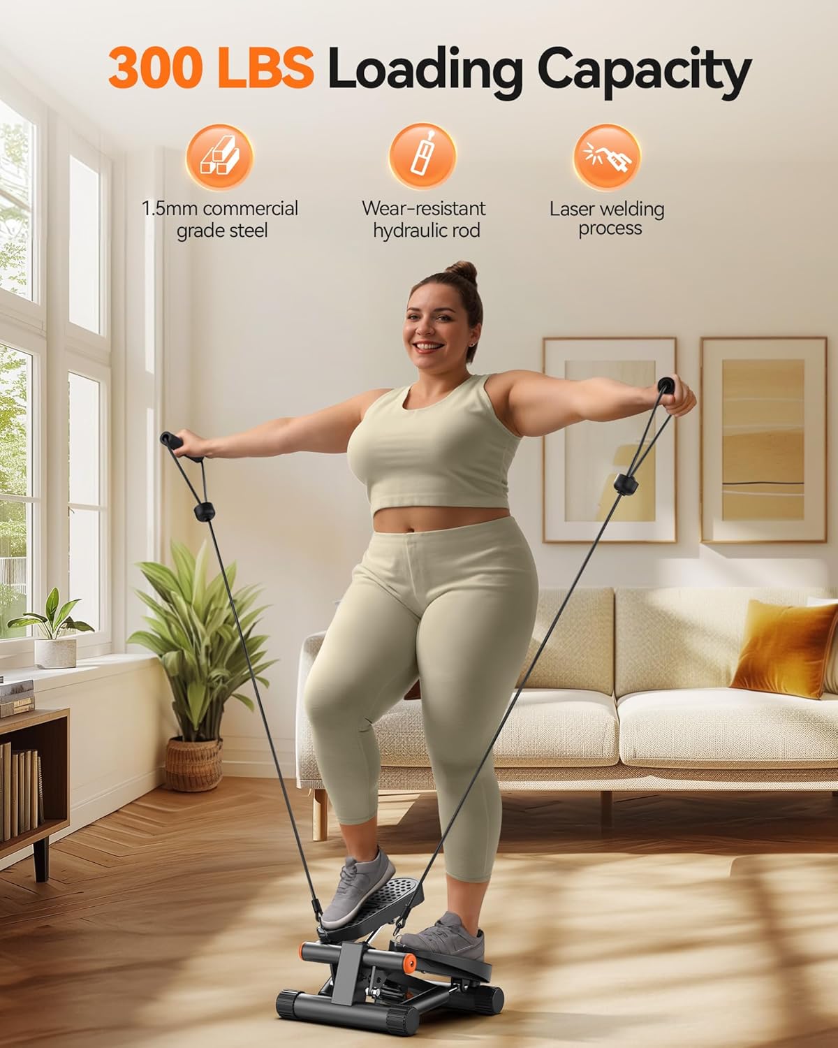 FitWell FitStep Stepper with Resistance Bands, LCD Monitor – Compact Full-Body Workout 180 kg Weight Capacity 2 Year Warranty