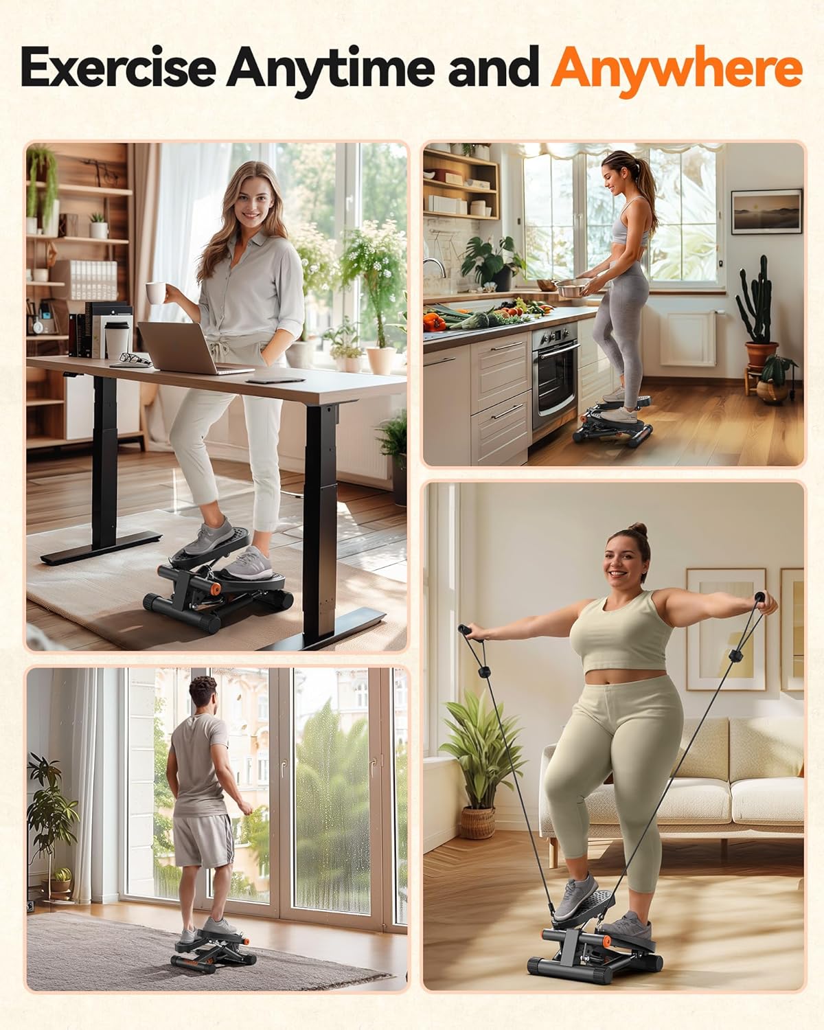 FitWell FitStep Stepper with Resistance Bands, LCD Monitor – Compact Full-Body Workout 180 kg Weight Capacity 2 Year Warranty