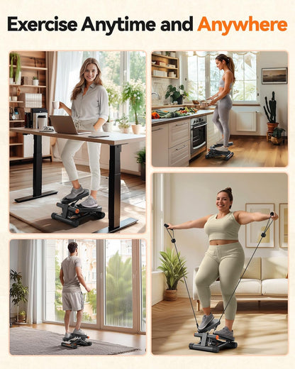 FitWell FitStep Stepper with Resistance Bands, LCD Monitor – Compact Full-Body Workout 180 kg Weight Capacity 2 Year Warranty