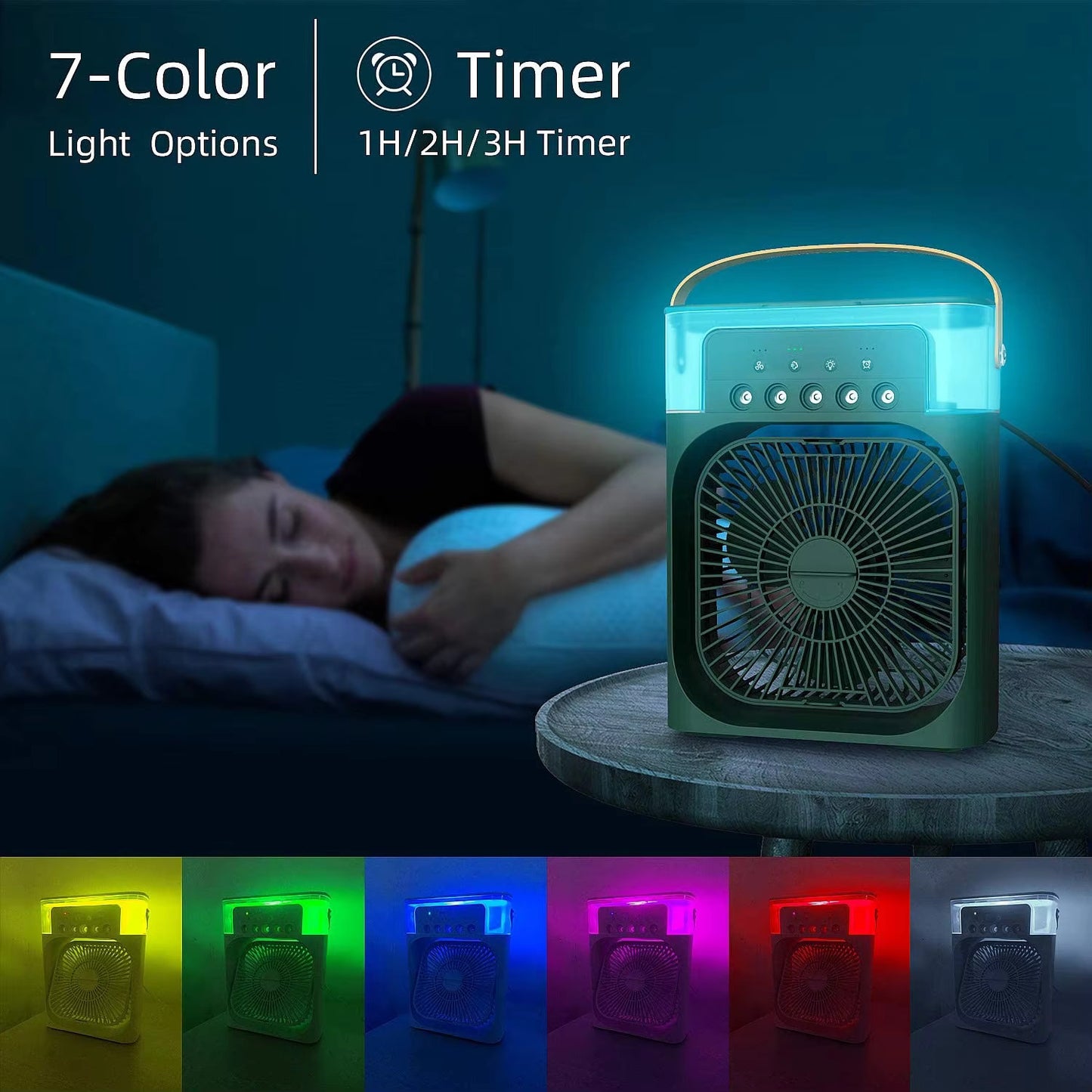 FitWell  Portable AC 3 Wind Speeds 600ml Air Humidifier 7s LED Night Light Personal Cooling Fan Air Cooler Ice Air Cooler Fan Sprays 5 Year Warranty Free