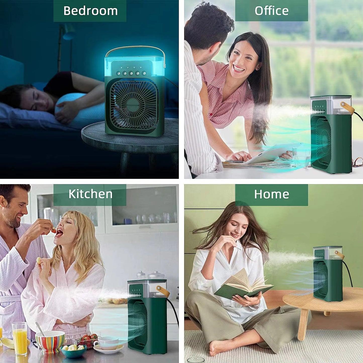 FitWell  Portable AC 3 Wind Speeds 600ml Air Humidifier 7s LED Night Light Personal Cooling Fan Air Cooler Ice Air Cooler Fan Sprays 5 Year Warranty Free